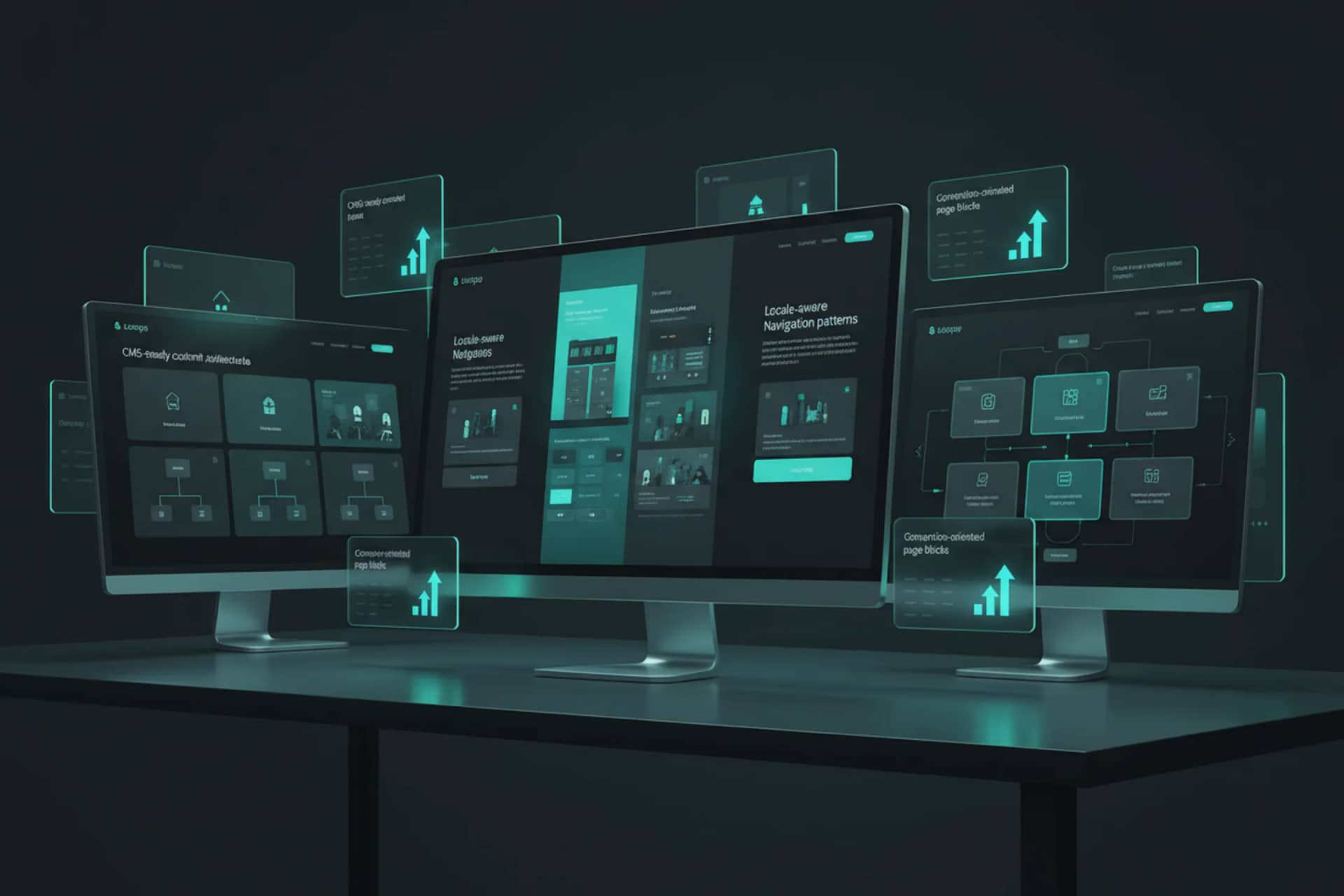 Bilingual SaaS product marketing illustration with multilingual screens