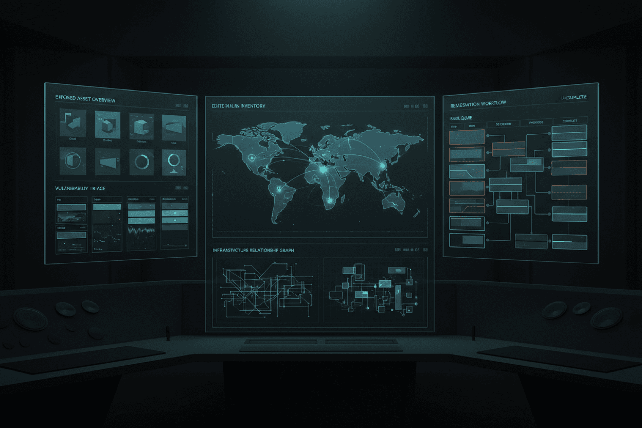 Threat surface portal illustration with asset inventory and issue triage views